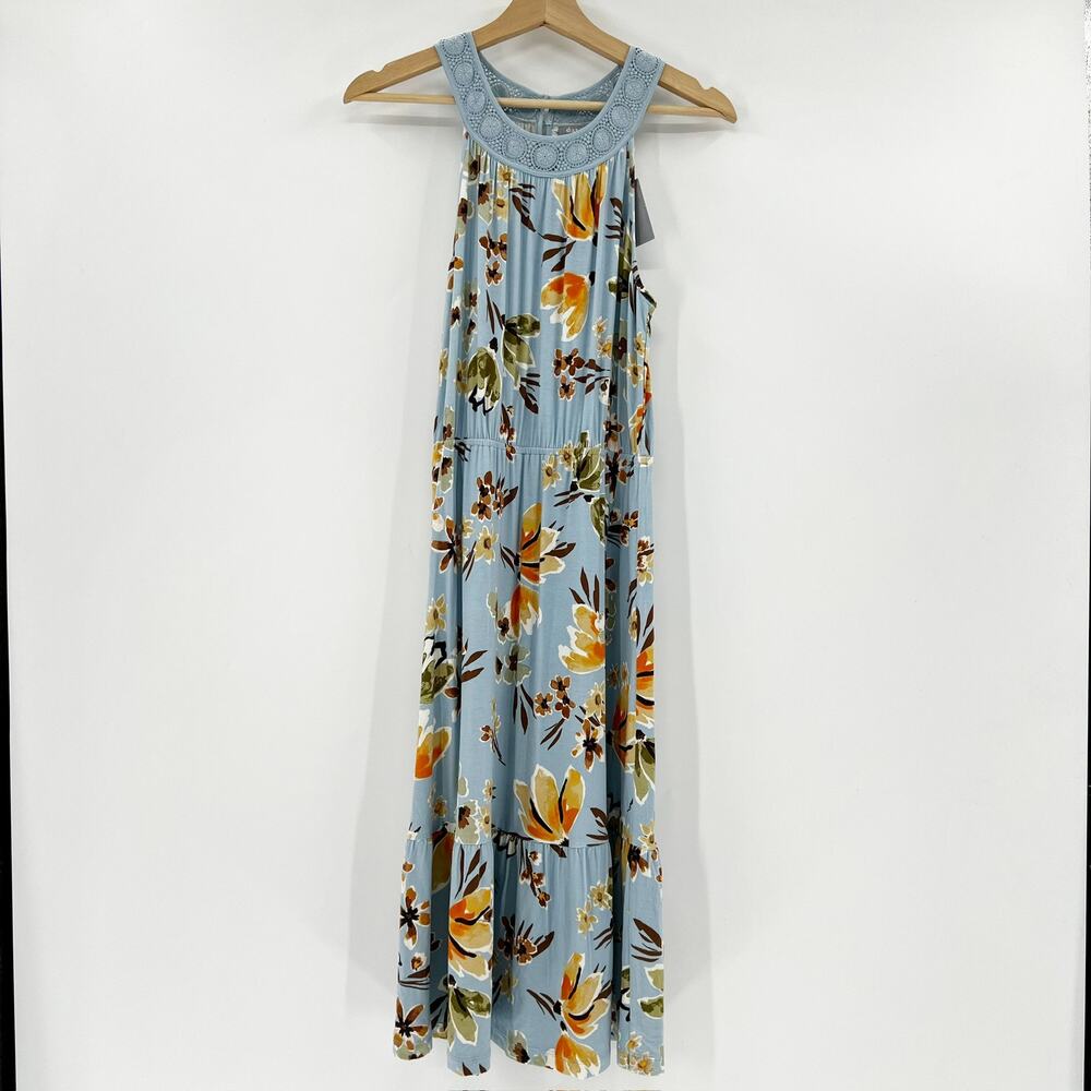 DanielRainn Women's Blue Floral Sleeveless Crochet Midi Dress Size M‎